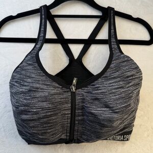 Victoria Sport Front Zip Sports Bra 32DDD Black Gray High Impact Racerback